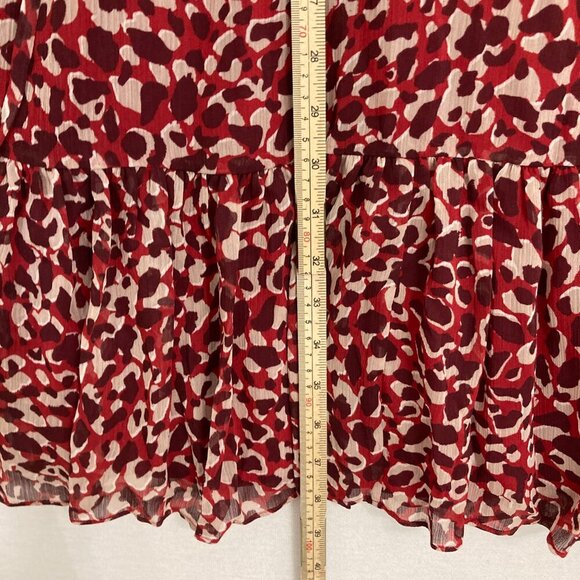 L.K.Bennett Red Burgundy Damiell Animal Print Round Neck Ruffle Hem Dress size 4 - Picture 7 of 14
